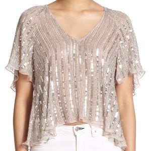 NWT Parker Lucas Beaded Silk Blouse in Metallic